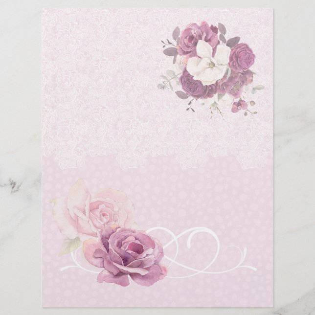 Pink Floral & Lace Wedding Scrapbook Paper (Voorkant)