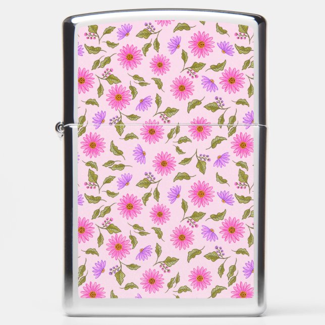 Pink Floral Lacy Daisy Zippo Lighter (Voorkant)