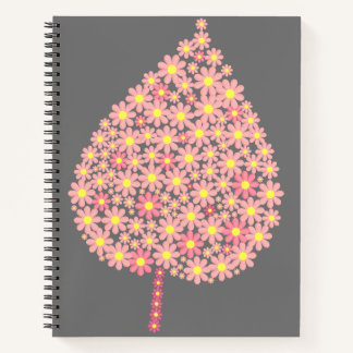 Pink Floral Leaf on Dark Grey Background – Elegant Notitieboek