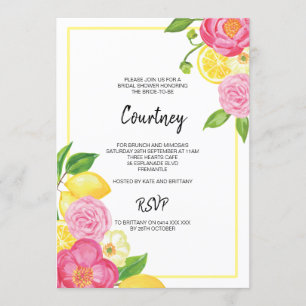 Pink Floral Lemon Vrijgezellenfeest Party Kaart