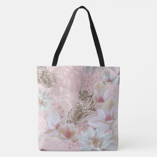 Pink Floral Leopard Pattern Mode Tas (Voorkant)