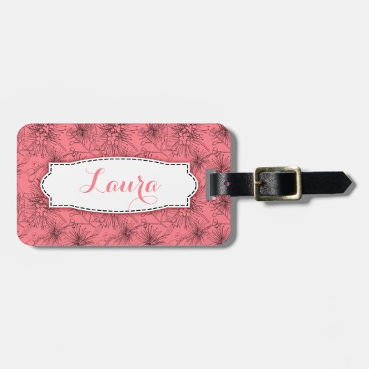 Pink floral lilly pilly nom motif étiquette bagage (Devant horizontal)
