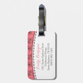 Pink floral lilly pilly nom motif étiquette bagage (Dos Vertical)