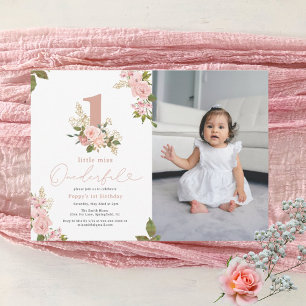 Pink Floral Little Miss Onederful 1e verjaardag Kaart