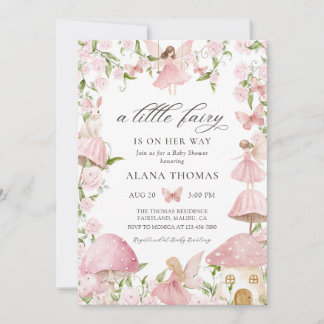 Pink Floral Magical Fairy Baby Shower Invitation Kaart