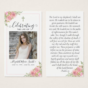 Pink Floral Memorial Service Funeral Prayer Kaart