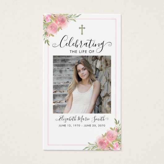 Pink Floral Memorial Service Funeral Prayer Kaart (Voorkant)