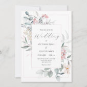 Pink Floral Modern Wedding Kaart (Voorkant)
