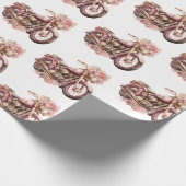 Pink Floral Motorcycle Birthday Cadeaupapier (Hoek)