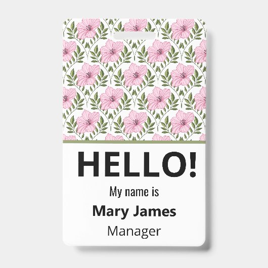 Pink floral Name Lanyard | Personalized ID Badge (Face)