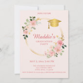 Pink Floral non photo Graduation Party Invitation (Devant)