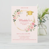 Pink Floral non photo Graduation Party Invitation (Debout devant)