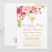 Pink Floral Nurse Graduation Party Invitation P (Devant / Derrière)