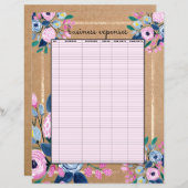 Pink Floral Or Kraft Papier papier Dépenses d'entr (Devant / Derrière)