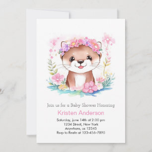 Pink Floral Otter's Dreamscape Meisje Baby shower Kaart