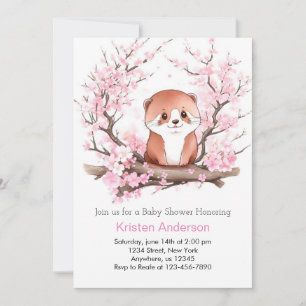 Pink Floral Otter's Joyful Haven Meisje Baby showe Kaart