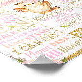 Pink Floral Owl 1st Birthday Milestone Birth Stats Poster (Hoek)