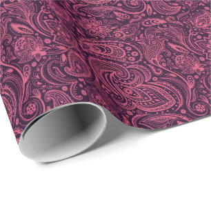 Pink Floral Paisley over Paarse achtergrond Cadeaupapier