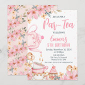 Pink Floral Par tea Invitation Anniversaire (Devant / Derrière)