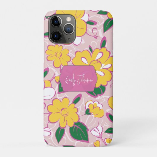 Pink Floral Pattern Custom Name Case-Mate iPhone Case (Achterkant)