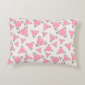 Pink Floral Pattern Monogrammed Accent Kussen (Achterkant)