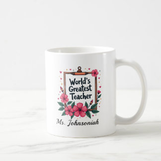 Pink Floral Pencil Frame Worlds Greatest Teacher Koffiemok