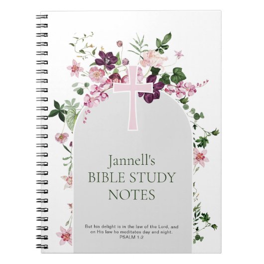Pink Floral Personalized Bible Study Notitieboek (Voorkant)
