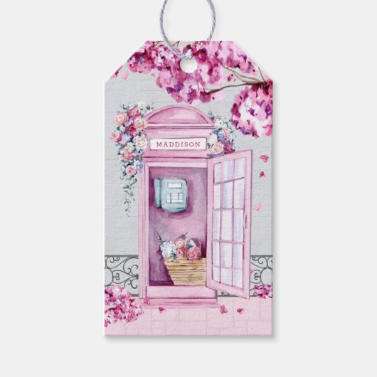 Pink Floral Phone Booth op maat Cadeaulabel (Voorkant)