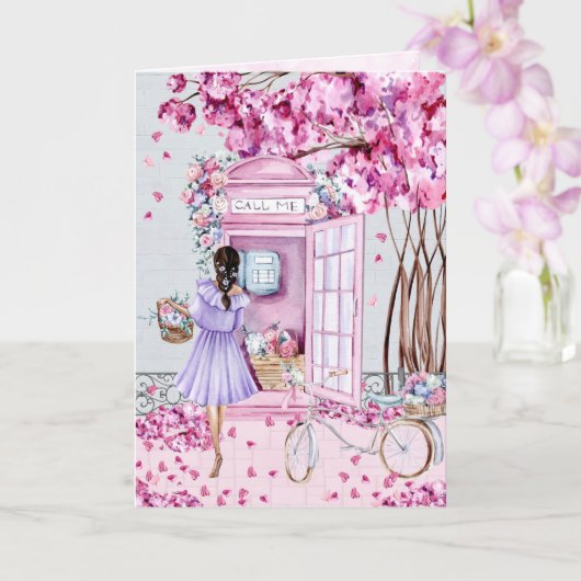 Pink Floral Phone Booth | Vriendschap Kaart (Orchidee)