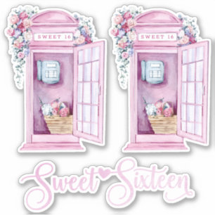 Pink Floral Phone Booth Zoet 16 Sticker
