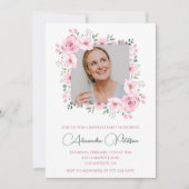 Pink Floral Photo 61e anniversaire invitations (Devant)