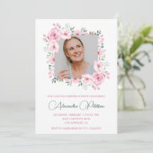 Pink Floral Photo 61e anniversaire invitations (Debout devant)
