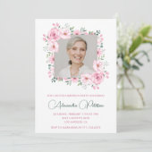 Pink Floral Photo 71e anniversaire invitations (Debout devant)