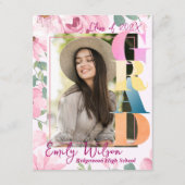 Pink Floral Photo Graduation Party Mini Invitation (Devant)