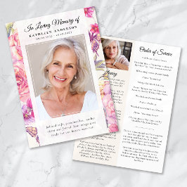 Pink Floral Photo Memorial Service Programma