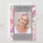 Pink Floral Photo Memorial Service Programma (Voorkant)