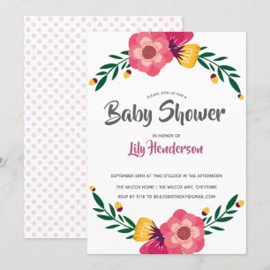 Pink Floral Polka Dot Baby shower Party Kaart