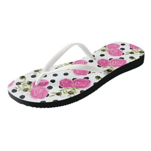 Pink Floral Polka stip Teenslippers (Schuin)