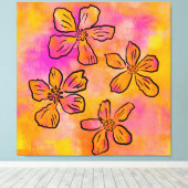 Pink Floral Pop Canvas Afdruk (Insitu (Houten vloer))