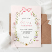 Pink Floral Pretty Bow Birthday Invitation
