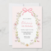 Pink Floral Pretty Bow Birthday Invitation (Devant)