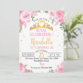 Pink Floral Princess Crown Invitation Anniversaire (Debout devant)