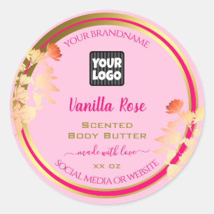 Pink Floral Product Packaging Labels Custom Logo
