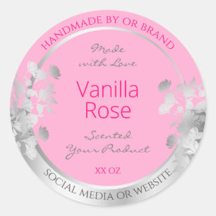 Pink Floral Produit Emballage Étiquette Argent Fra