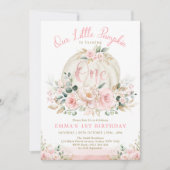 Pink Floral Pumpkin Girl 1e verjaardag Kaart (Voorkant)