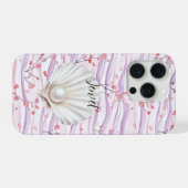 Pink Floral Purple Stripes Shell Pearl (Verso Horizontal)