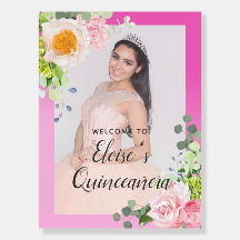 Pink Floral Quinceañera Affiche de bienvenue du Ev