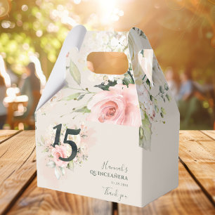 Pink Floral Quinceanera Greenery 15e verjaardag Bedankdoosjes
