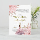 Pink Floral Quinceanera invitation Spanish (Debout devant)
