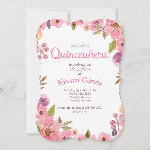 Pink Floral Quinceañera Kaart